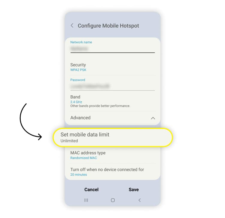 limit hotspot usage: step 3