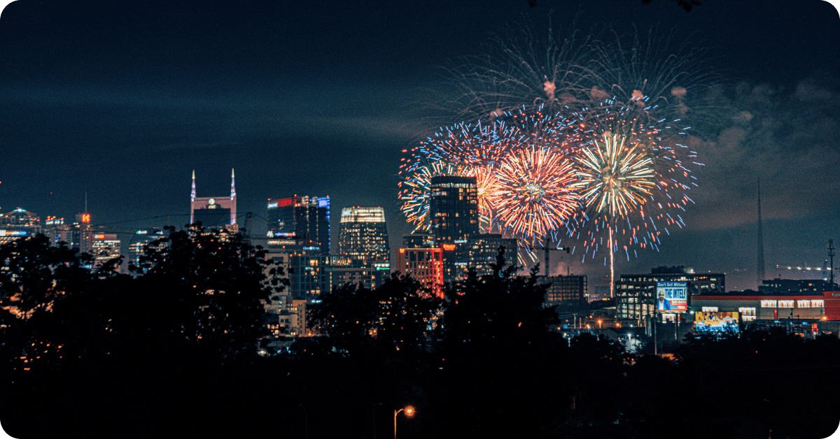 Fireworks are set off at night to celebrate Independence Day.