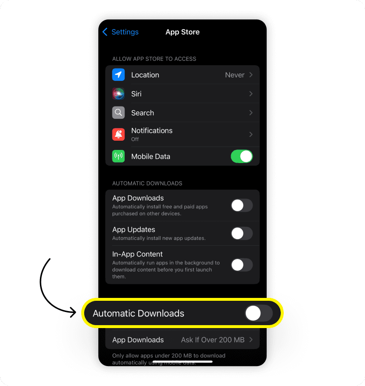 How to turn off automatic downloads and updates: step 3