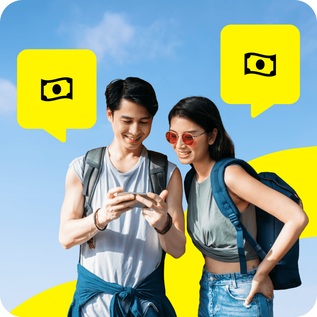 一對快樂的情侶正在享受 Saily 推薦計畫的好處。