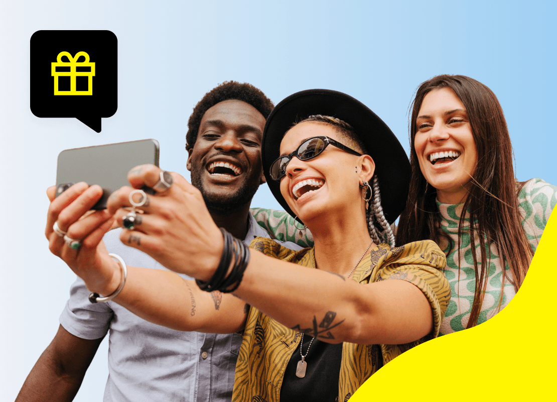 A group of people enjoying a US$5 Saily credit after referring a friend.