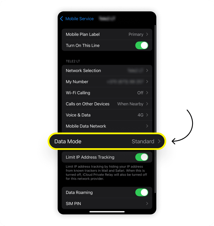 How to enable low data mode: step 3