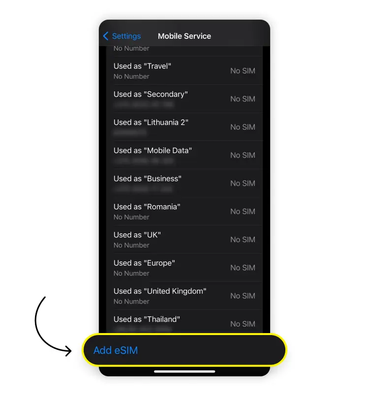 Installing an eSIM on your iPhone via a QR code: Step 2
