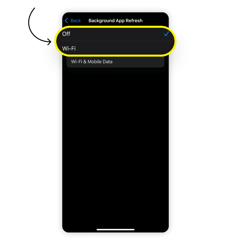 Disable background data on iPhone: step 4