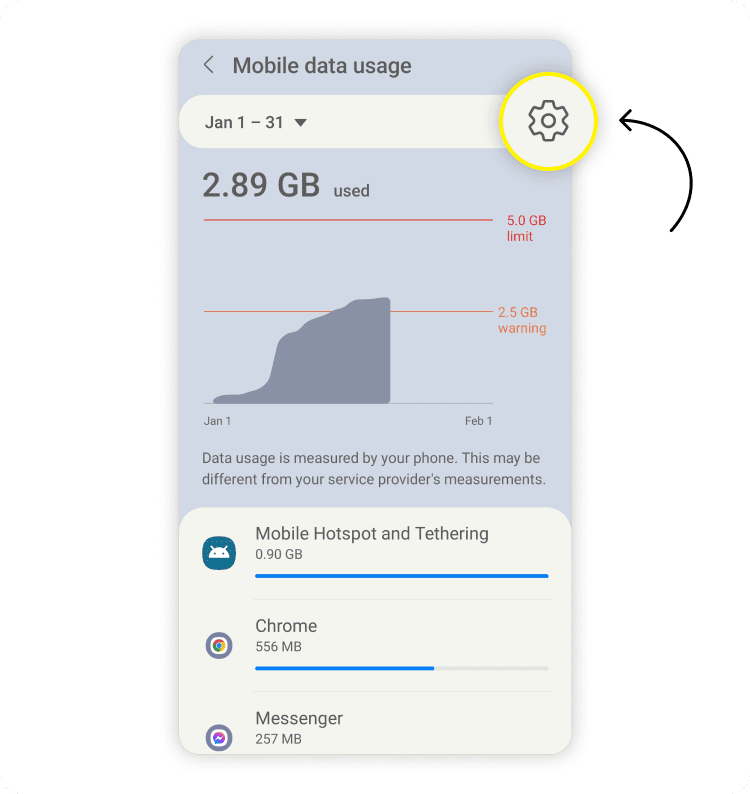 Set data warning on Android: step 3