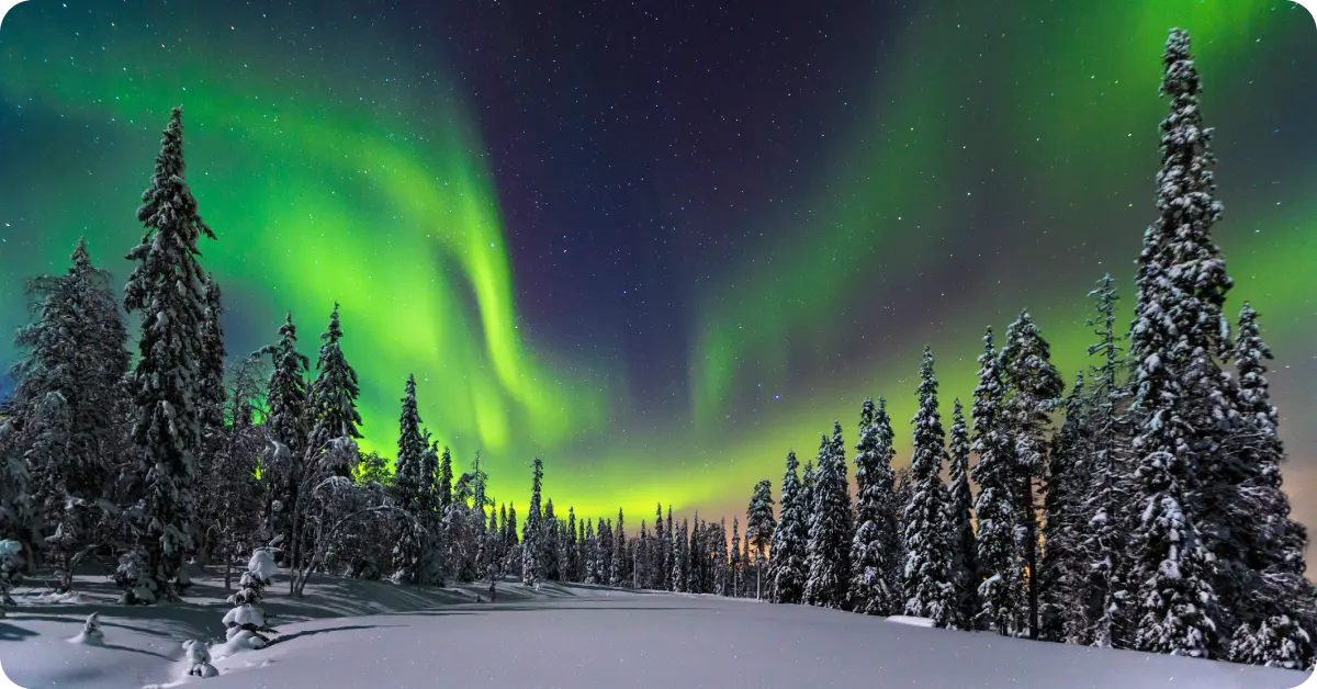 The Northern Lights in Finland during winter.