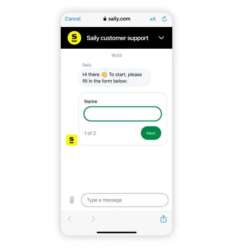 Sailyの返金方法その4。ライブチャットサポートに移動。