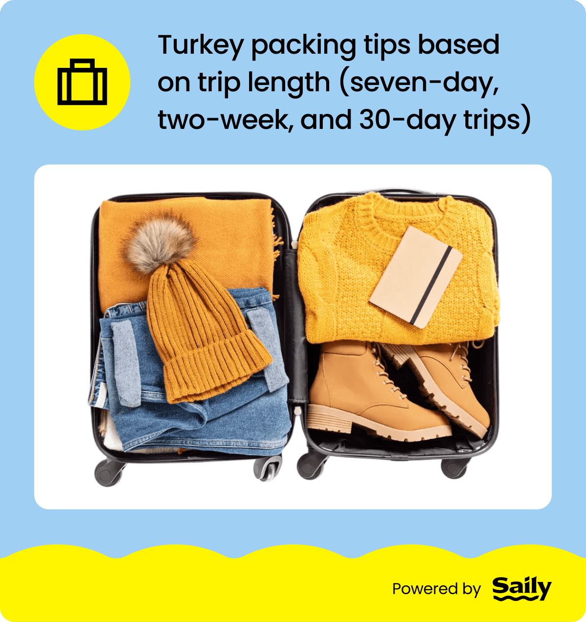 Turkey packing tips based on trip length.