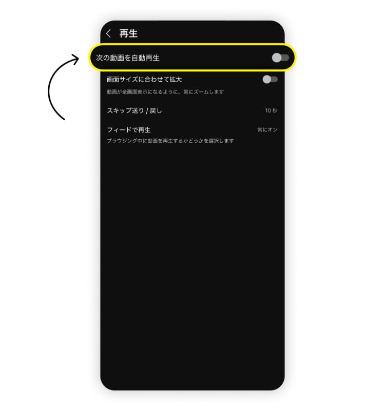 「次の動画を自動再生」をオフに設定します
