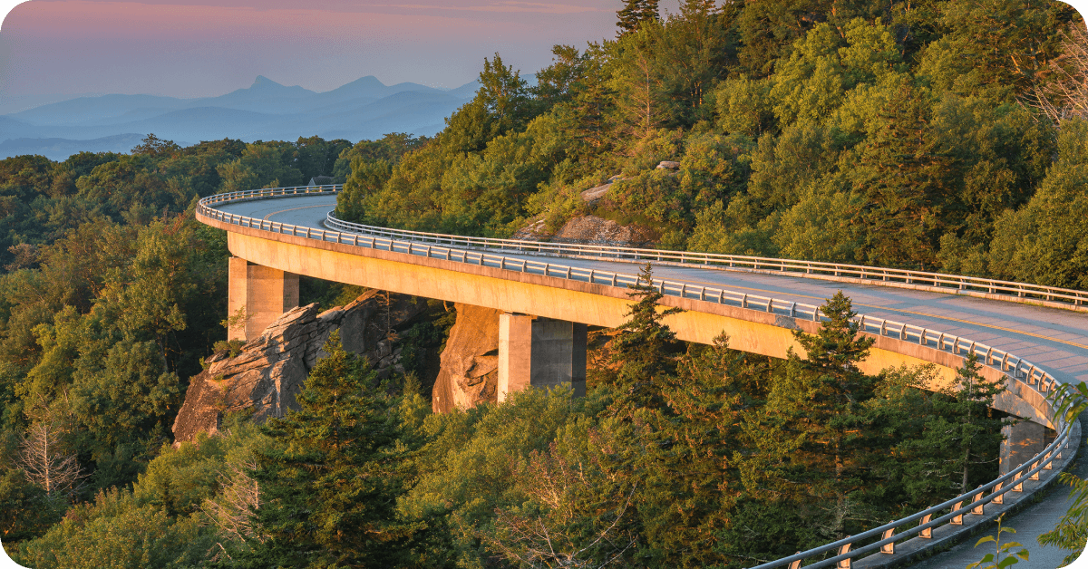 The Blue Ridge Parkway winds through a mountain valley