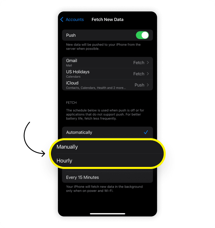 How to adjust mail fetch schedule: step 5