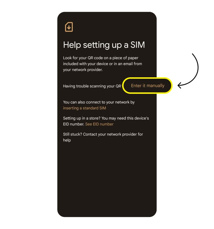 install esim manually: step 2
