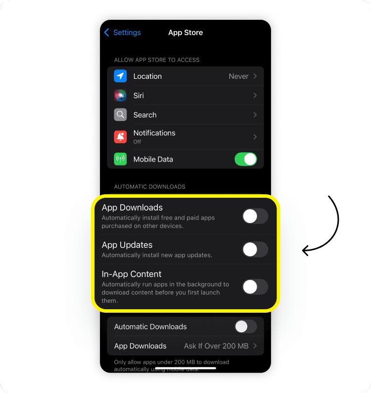 How to turn off automatic downloads and updates: step 2