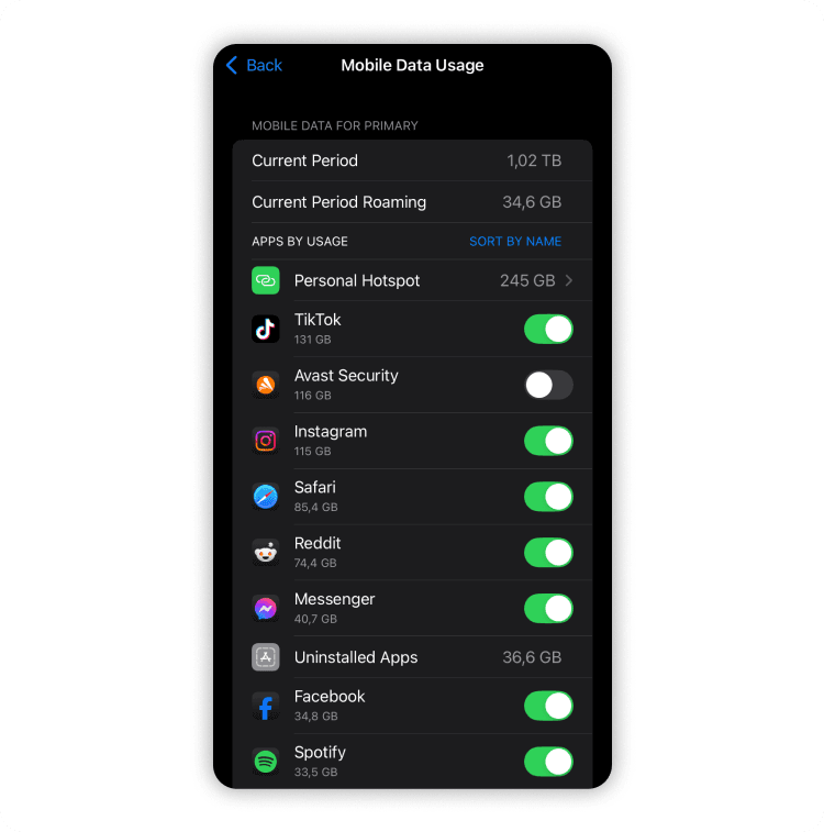 Find data consuming apps on iPhone: step 4