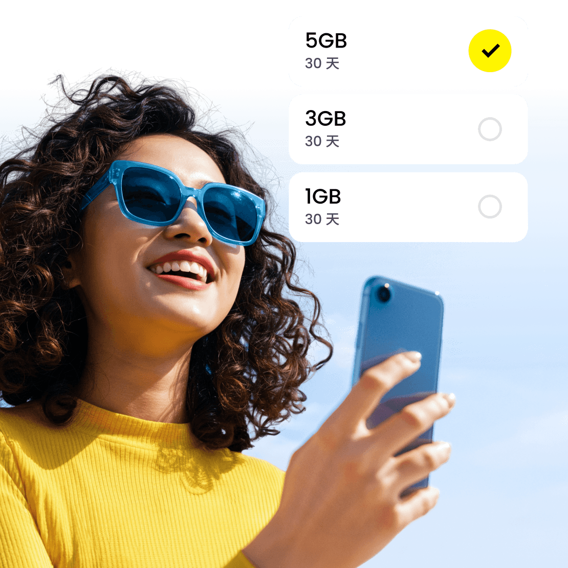 女子選擇 eSIM 方案。