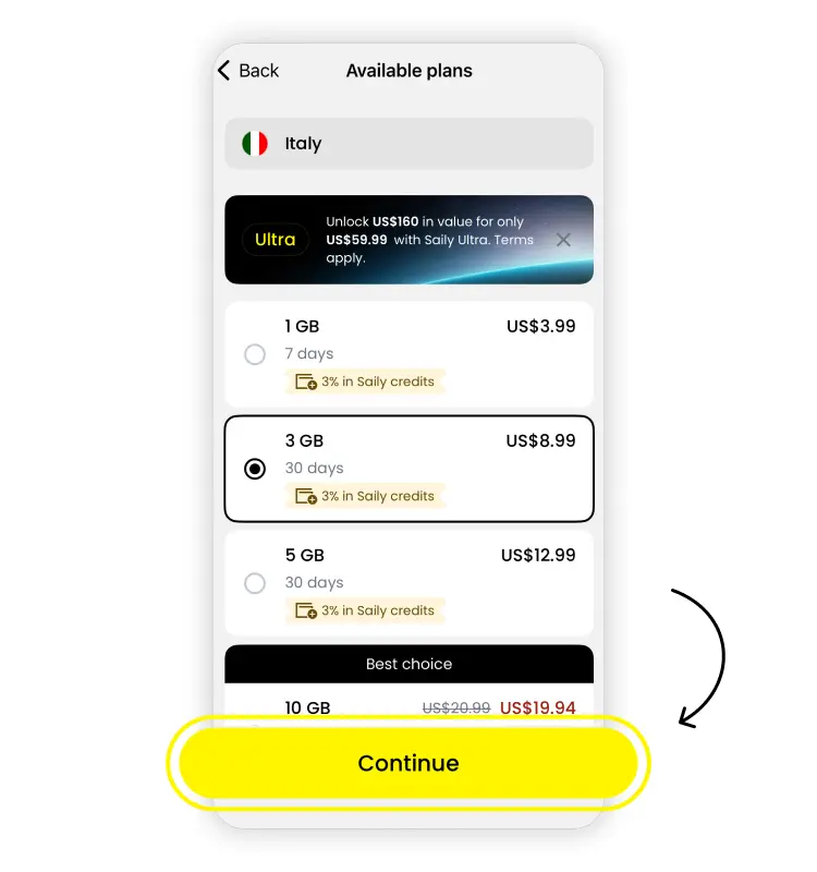 How to activate an eSIM plan on your iPhone 16 via the Saily app: Step 3