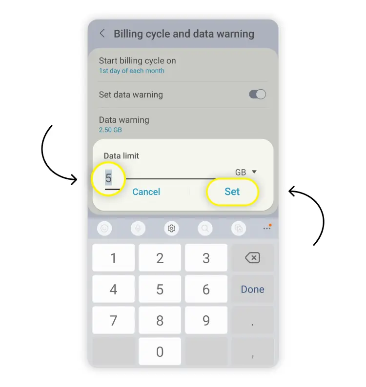 Set data limit on Android: step 2