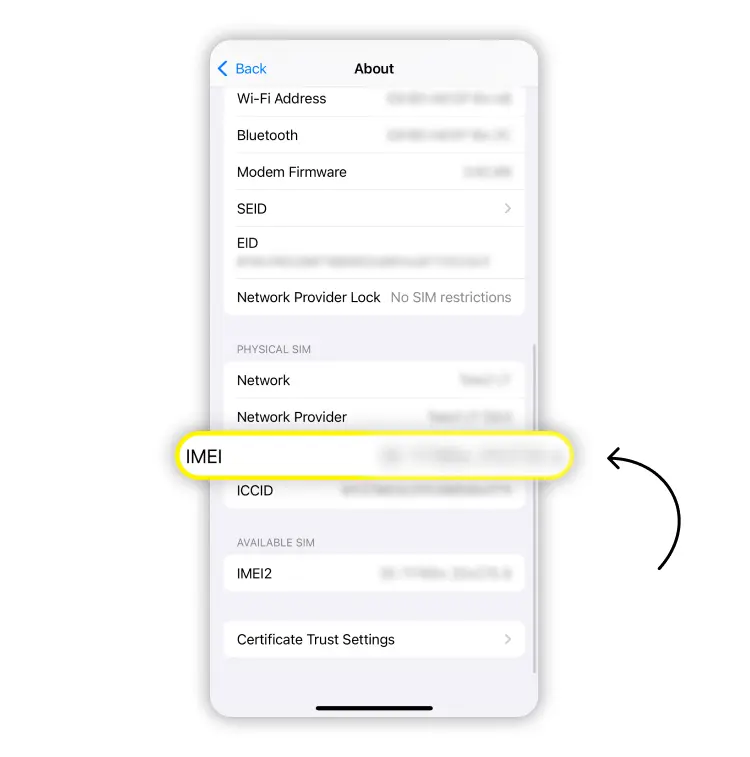 How to find the IMEI on an iPhone Step 4