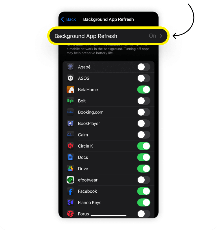 Disable background data on iPhone: step 3