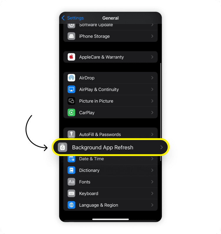 Disable background data on iPhone: step 2