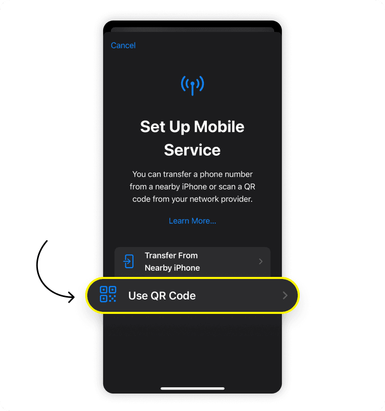 Installing an eSIM on your iPhone via a QR code: Step 3
