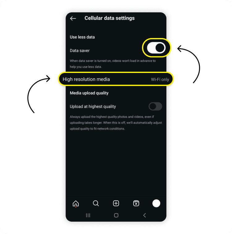 高品質アップロードと高解像度メディアを無効にする方法。ステップ1。