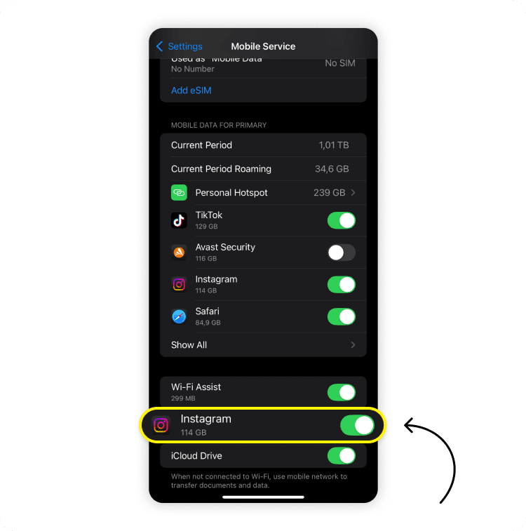 iOSでInstagramの通信量を確認する方法、パート2。