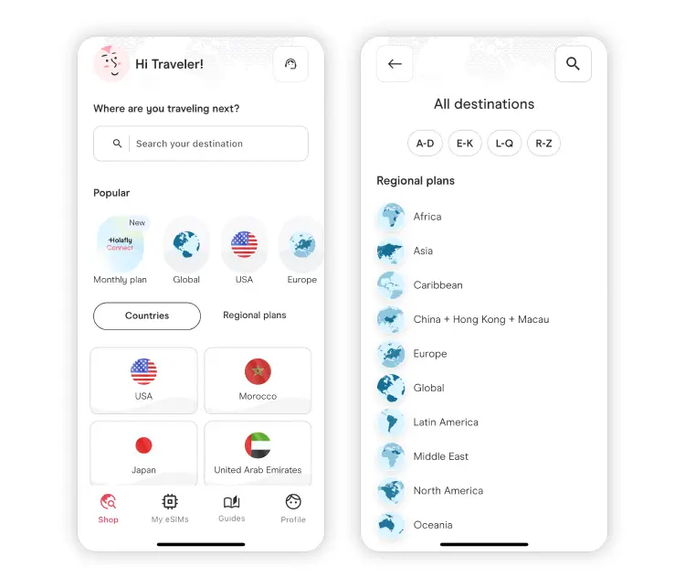 The Holafly eSIM app’s interface.