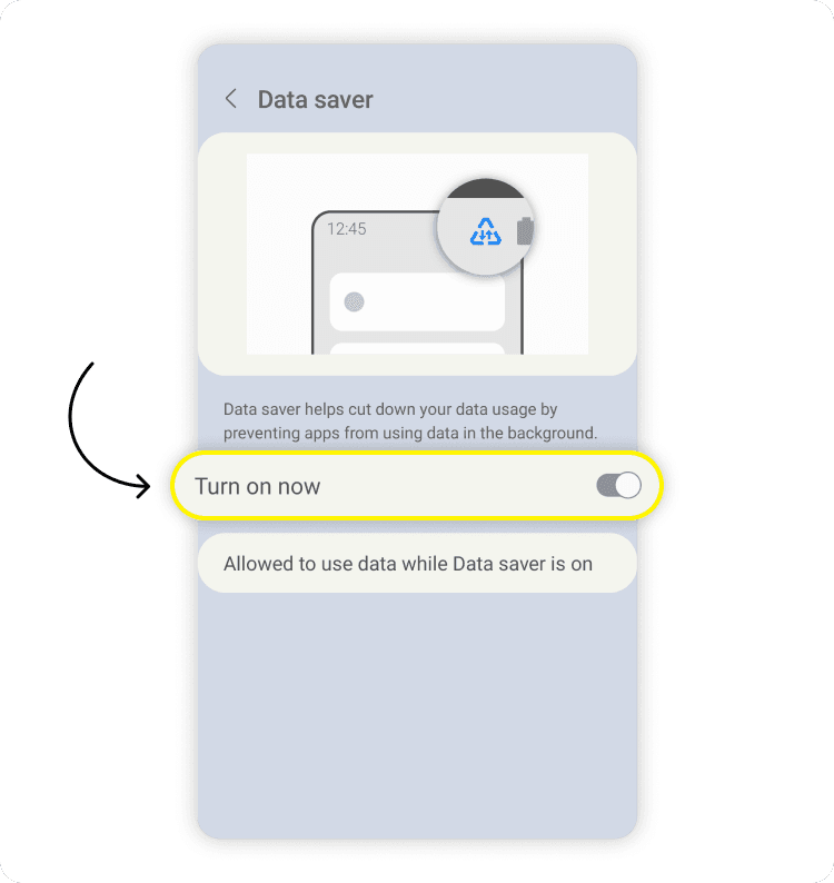 Activate data saver on Android: step 4