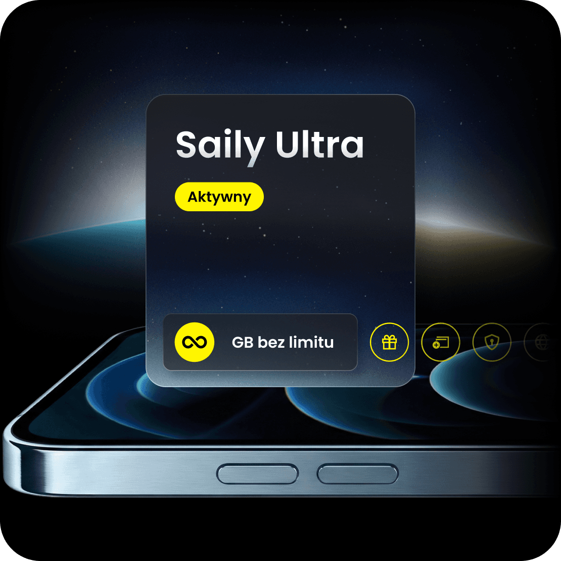 Pakiet Saily Ultra na ekranie smartfona, oferujący nieograniczony transfer danych mobilnych i inne korzyści.
