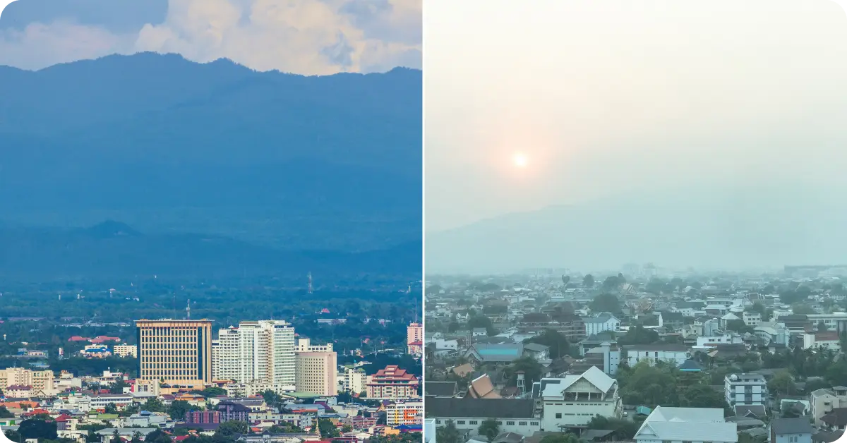 A smokey view of Chiang Mai during burning season.