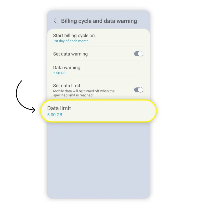 Set data limit on Android: step 1