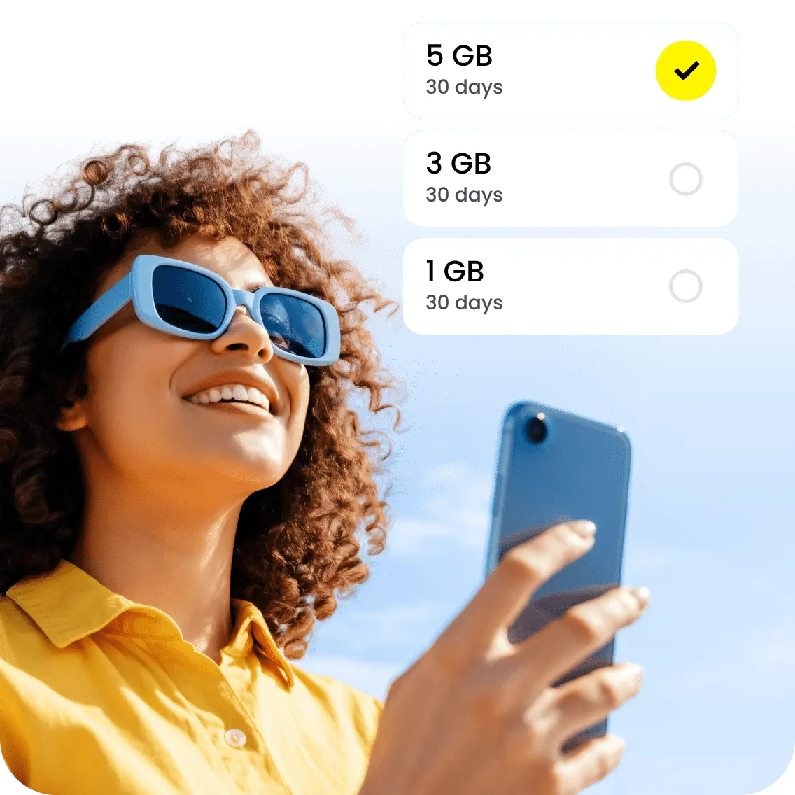 A woman selects an eSIM plan.