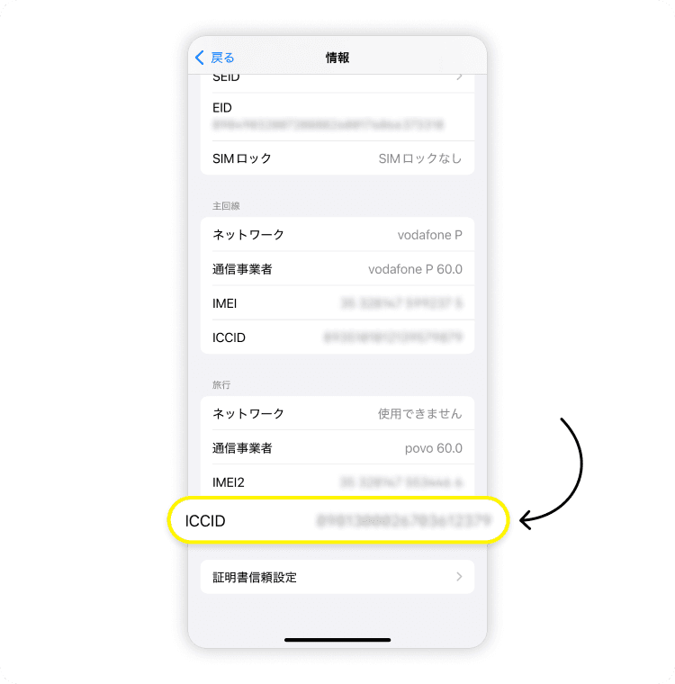 iPhoneのeSIMのICCIDを確認する方法、ステップ 5