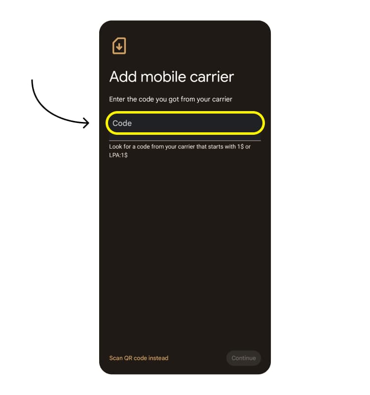 install esim manually: step 3