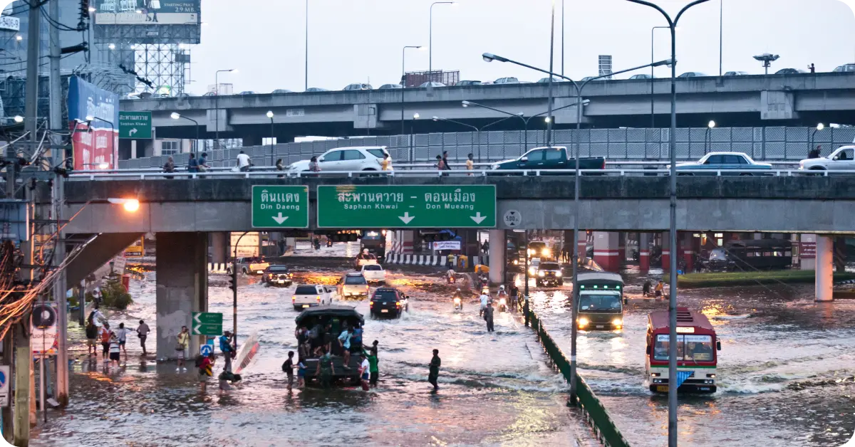 Flooding in Bangkok during monsoon season.