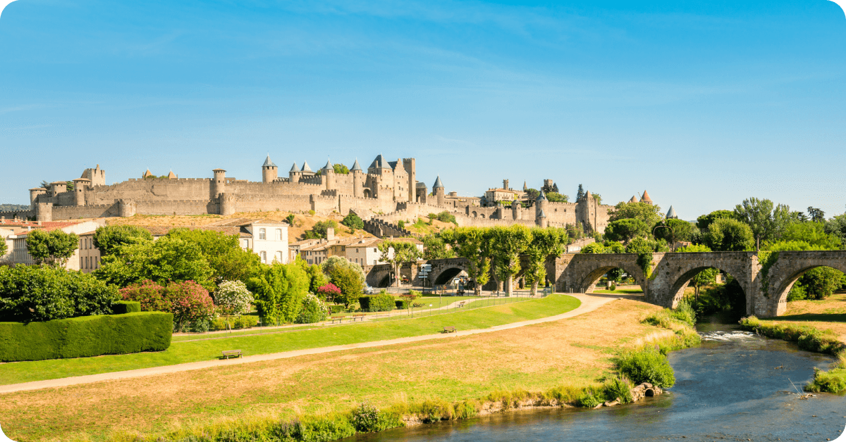 The walls of Carcassonne glow in the summer sun.