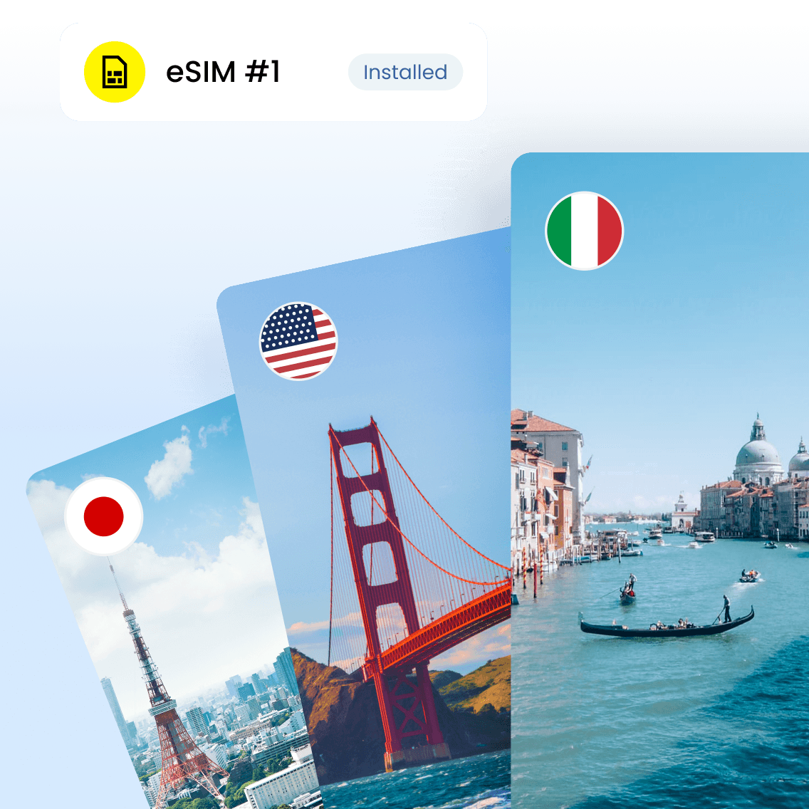 An installed eSIM, which instantly activates your plan at your destination.