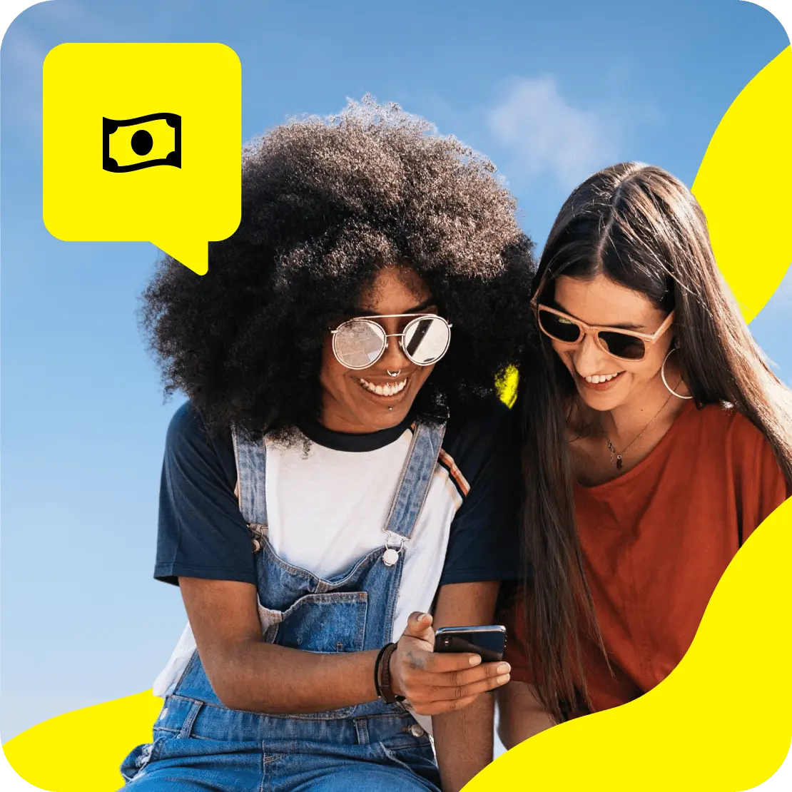 Two people looking at a phone