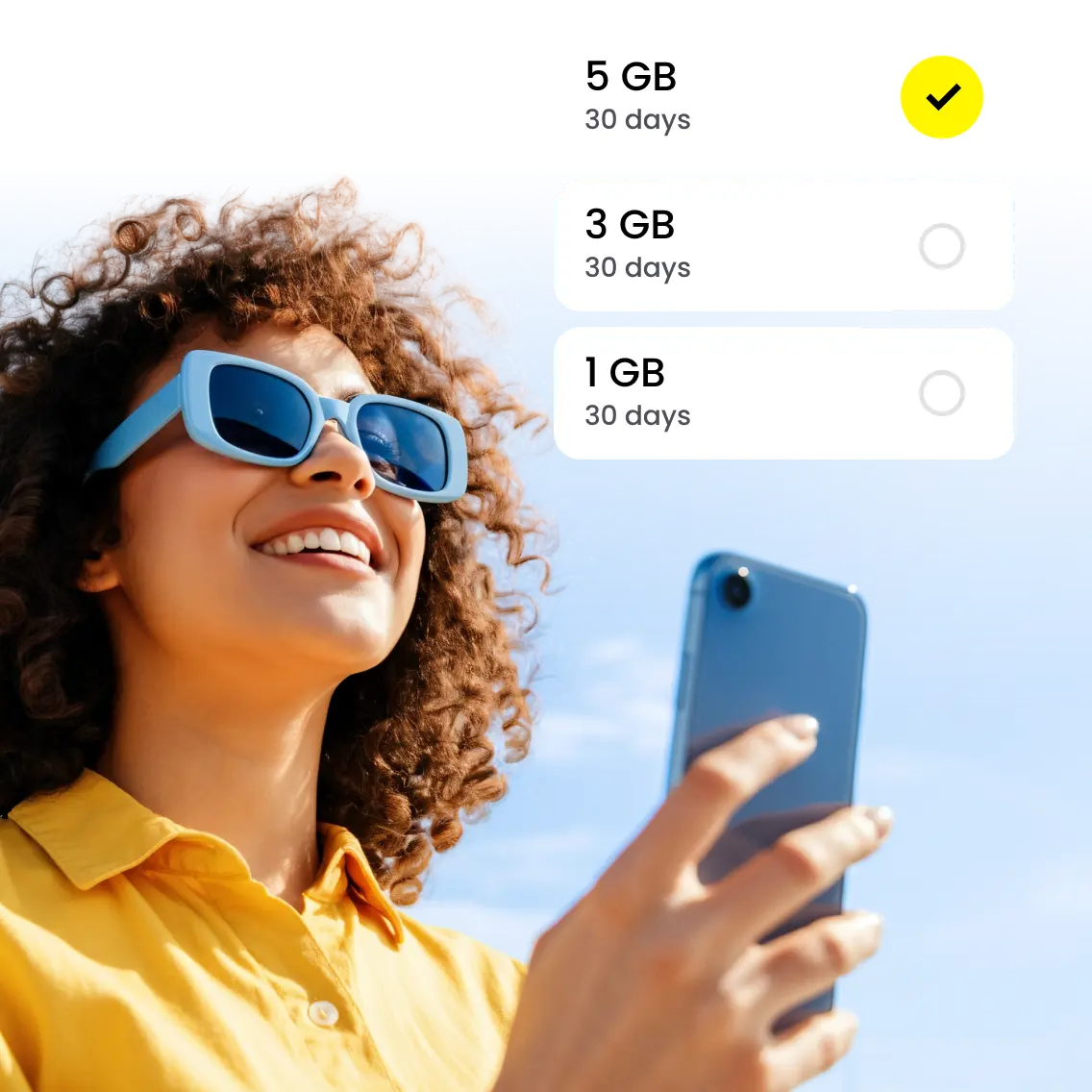 A woman selects an eSIM plan.